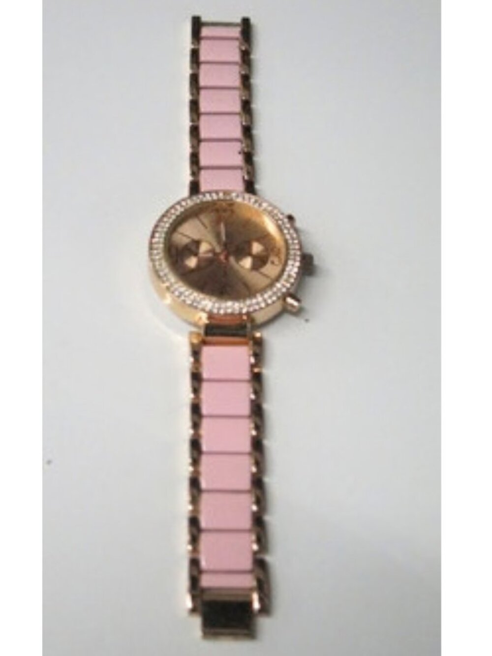 Pink and Gold-Tone Bracelet Watch with Sparkling Bezel – Fits Up to 8.5"